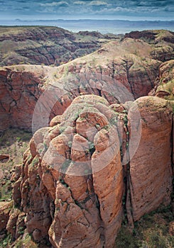 Aerial view of the spectacular and stunning sandstone domes at the entrance to Echidna Chasm in the Bungle Bungles