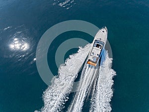 Aerial view of speed boat