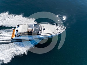 Aerial view of speed boat