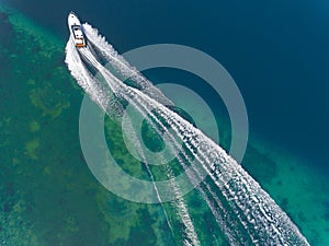 Aerial view of speed boat