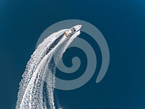 Aerial view of speed boat