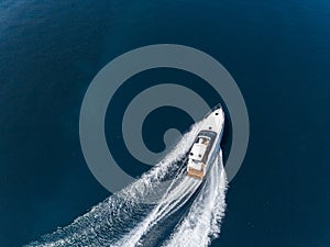 Aerial view of speed boat