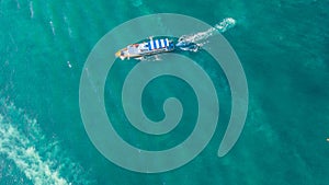 Aerial view of speed boat in the sea