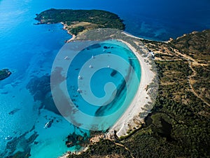 Aerial View of the Splendid Rondinara Beach, Corsica photo