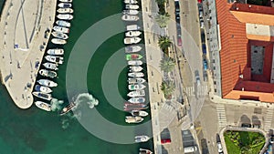 Aerial view Split Croatia. Boats are moored in the marina