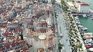 Aerial view Split Croatia. The embankment in the historic center of the city