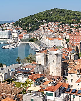 Aerial View of Split seen from the bell tower of Saint Dominus Cathedral, Croatia