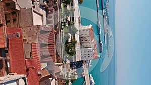 Aerial view of Split on a sunny summer\'s day, Croatia. Vertical Video