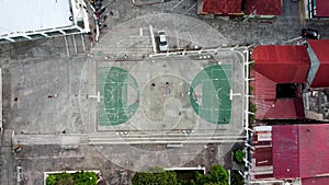 Aerial view of sport court while playing Volleyball on Flores Island Guatemala