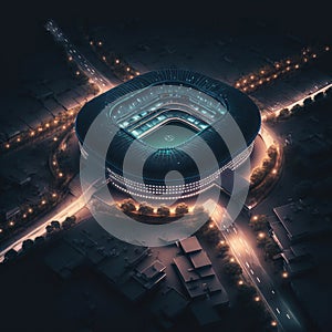 Aerial view of sports stadium with lights. Generative AI