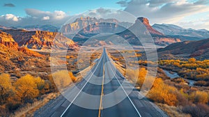 Aerial View of Spotted Wolf Canyon in Utah State on Interstate 70 Traffic in Black AI Generated photo