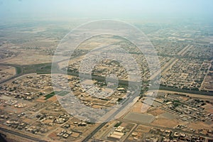 Aerial view of sprawling town