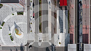 Aerial view of the square after the building demolishing in Espoo city, Finland. The redevelopment of the city center.