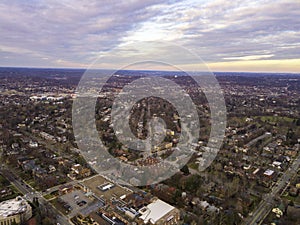 Aerial view of Squirrel Hill with cloudy skies, Pittsburgh, USA.