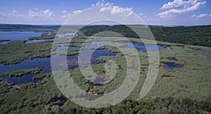 Aerial view of Srebarna lake near Silistra, Bulgaria