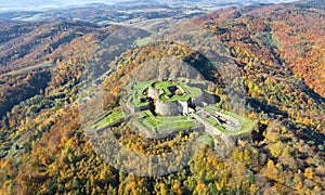 Aerial view of Srebrna Gora fortress, Poland