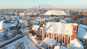 Aerial view of St. Anne's Church and neighbouring Bernardine Church, Vilnius Old town, Lithuania.