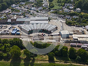 An aerial view of the St Blazey Roundhouse and Engine Sheds in Cornwall