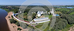 Aerial view on St. George Yuriev Orthodox Male Monastery in Veliky Novgorod