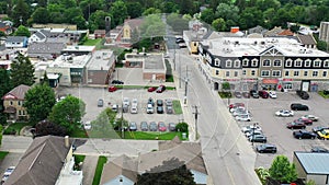 Aerial view of St Jacobs, Ontario, Canada on a spring day 4K