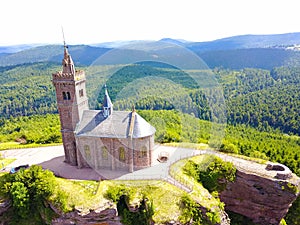 Aerial view of St. Leon chapel, Dabo Alsace France