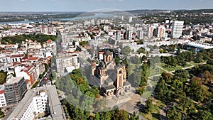 Aerial View of St. Mark Orthodox Church in Downtown Belgrade, Serbia on Sunny summer Day