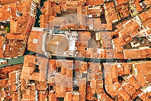 Aerial view of st Mark square, Campanile and Doge Palace in Venice Italy