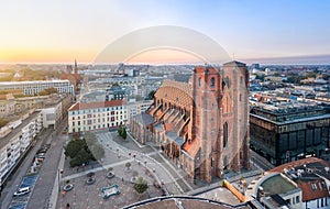 Aerial view of St. Mary Church in Wroclaw, Poland