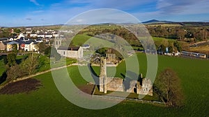 Aerial view. St Mary`s Abbey and Cathedral. Ferns. co Wexford. Ireland