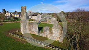 Aerial view. St Mary`s Abbey and Cathedral. Ferns. co Wexford. Ireland