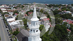 Aerial view of St. Michaels Steeple in Charleston, South Carolina