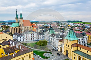 Aerial view of the St. Moritz church and square in Kromeriz, Moravia, Czech republic....IMAGE