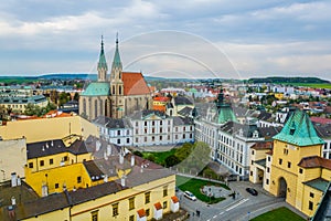 Aerial view of the St. Moritz church and square in Kromeriz, Moravia, Czech republic....IMAGE