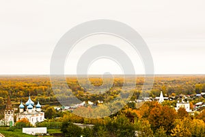 Aerial view from the St. Nichola`s Holy Trinity Monastery Svyato Troitse Nikolsky Monastery on the Puzhlova Mountain. Gorokhove