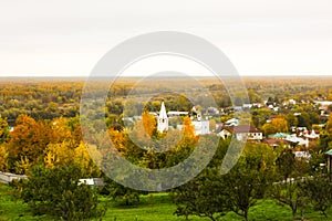 Aerial view from the St. Nichola`s Holy Trinity Monastery Svyato Troitse Nikolsky Monastery on the Puzhlova Mountain. Gorokhove