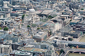 Aerial view of St Paul Cathedral and city skyline from a high vantage point