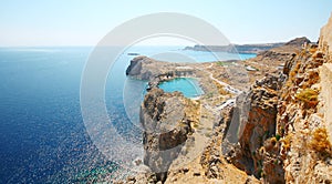 Aerial view on St. Paul's bay in Lindos