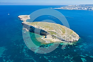 Aerial view of the St Pauls Island off the north east coast of Malta