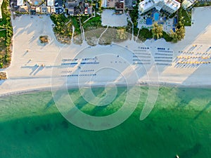 Aerial view of St Pete beach and resorts