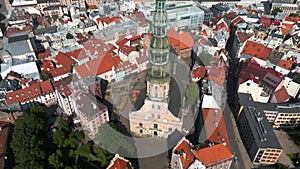 Aerial view of the St. Peter's Church, Riga, Latvia