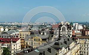 Aerial view from St. Sophia Cathedral on buildings of historical center of Kiev.