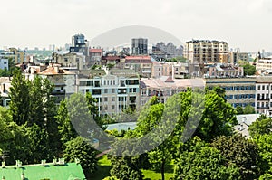 Aerial view from St. Sophia Cathedral on buildings of historical center of Kiev.