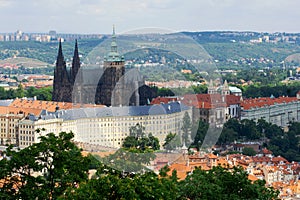 Aerial view of St Vitas Cathedral, Prague, from Perin Hill.