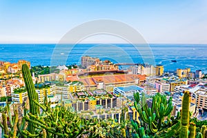 Aerial view of Stade Louis II in Monaco from Jardin exotique