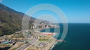 Aerial view of the stadium for beach games in La Guaira, Venezuela. Hugo Chavez Beach Coliseum.