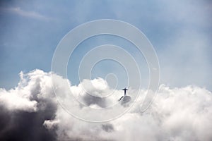 Aerial view of Statue of Christ the Redeemer in Rio de Janeiro in Brazil