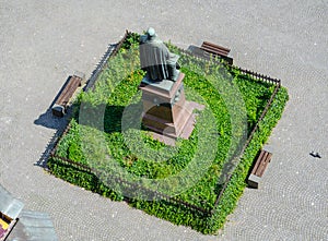 aerial view of statue of georg daniel teutsch in romanian city sibiu...IMAGE