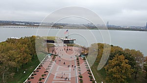 Aerial view of the Statue of Liberty Museum, Flagpole Plaza