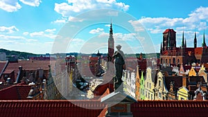 Aerial view of the statues in the old town of Gdansk