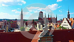 Aerial view of the statues in the old town of Gdansk